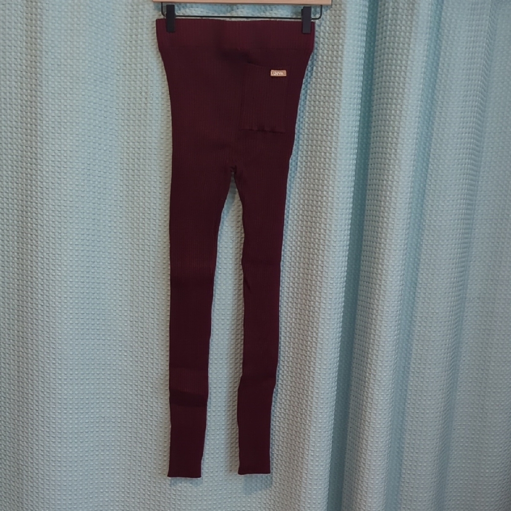 Like New Lunya Sz S Burgundy Ribbed Cozy Cotton Silk Leggings - Picture 2 of 2